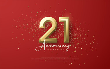 Wall Mural - Modern 21st anniversary number design. With a combination of glowing white and red numbers. With a luxury red and gold glitter background.