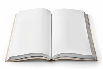 Poster - Open book with blank pages is laying on a white surface