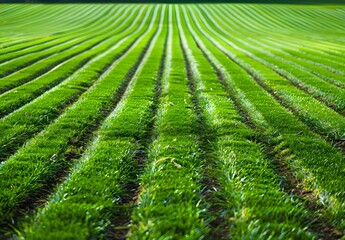 Poster - Striped Green Grass Field - Lush Lawn Background