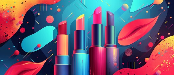 Wall Mural - Illustration vector of an online discount offer for cosmetics with a vibrant background