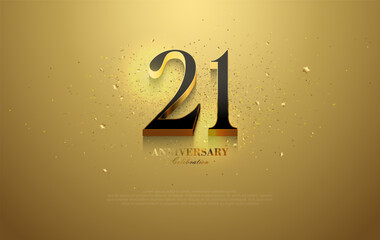 Wall Mural - 21st anniversary vector design. With black numbers and a shiny gold background. Decorated with charming glitter sprinkles.