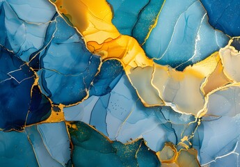 Sticker - Abstract Blue & Gold Alcohol Ink Art