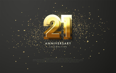 Wall Mural - Anniversary number 21 design in shiny gold. With a sprinkling of luxurious and shiny gold glitter. Premium vector background design for celebrations.