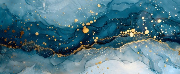 Sticker - Abstract Blue and Gold Alcohol Ink Background