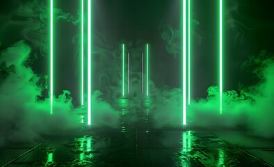 Poster - Cyberpunk Neon Green Lights Smoke Abstract Background