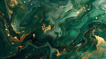 Sticker - Abstract Swirling Green Gold Marble Background