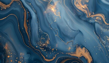 Wall Mural - Abstract Blue and Gold Marble Background with Fluid Shapes