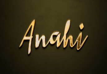 Wall Mural - Old gold text effect of Hindi name Anahi with 3D glossy style Mockup.