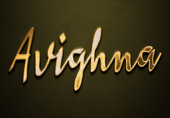 Sticker - Old gold text effect of Hindi name Avighna with 3D glossy style Mockup.