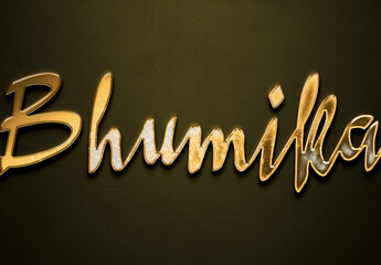 Old gold text effect of Hindi name Bhumika with 3D glossy style Mockup.