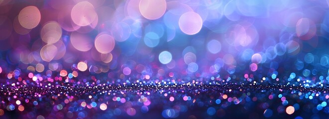 Canvas Print - Purple & Blue Glitter Bokeh Background with Lights