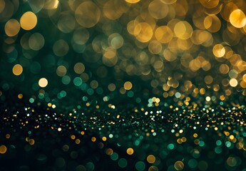 Poster - Abstract Green Gold Glitter Bokeh Background