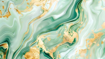 Wall Mural - Abstract Green & Gold Marble Swirl Background