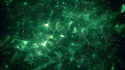 Wall Mural - Abstract Green Polygonal Background with Glowing Stars