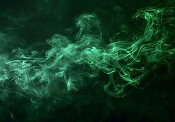 Sticker - Abstract Green Smoke Vapor Cloud On Black Background