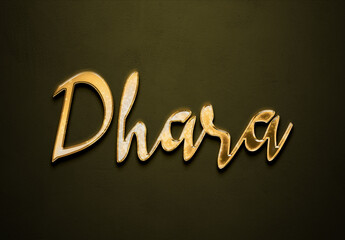 Sticker - Old gold text effect of Hindi name Dhara with 3D glossy style Mockup.