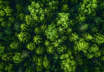 Canvas Print - Aerial View Dense Green Forest Canopy