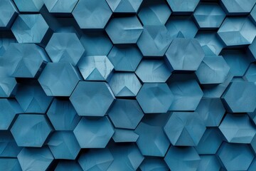 Poster - Blue geometric background with relief and shadows forming modern honeycomb pattern