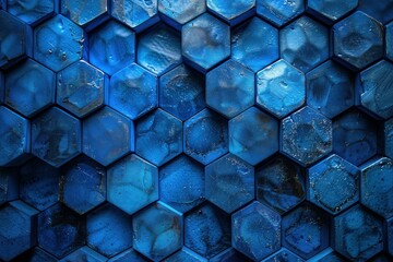 Poster - Blue hexagons forming a textured and abstract honeycomb pattern background