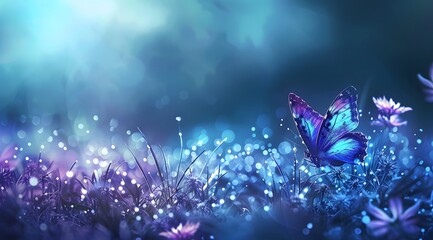 Sticker - Magical Blue Butterfly In Fantasy Meadow