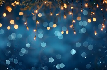 Wall Mural - bokeh lights garland on blue night sky