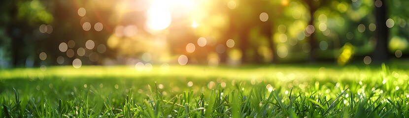 Wall Mural - Sunny Day Bokeh Background with Green Grass