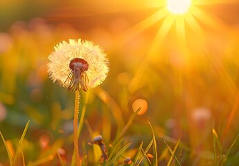 Poster - Dandelion Flower Sunset Meadow Backlight