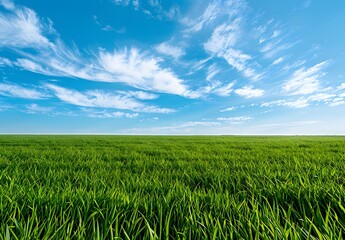 Wall Mural - Green Grass Field Under Blue Sky with Clouds