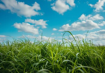 Poster - Green Grass Field Under Blue Sky With Clouds