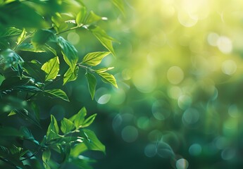 Canvas Print - Green Leaves Bokeh Background with Copy Space