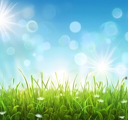 Canvas Print - Sunny Spring Meadow Background with Green Grass