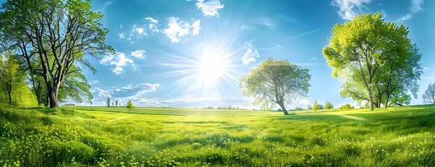 Poster - Sunny Summer Meadow Landscape with Trees