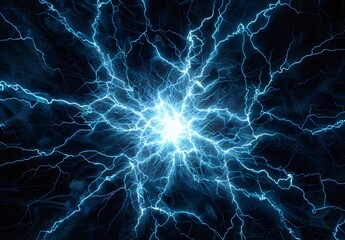 Canvas Print - Blue Electric Sparks 3D Render Hyperrealistic