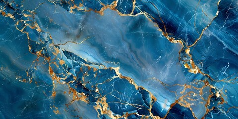 Poster - Blue Marble Background with Gold Veins