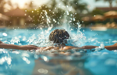 Wall Mural - A person swimming in the pool, enjoying summer and relaxing