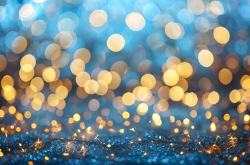 Canvas Print - Blue And Gold Bokeh Lights Festive Background