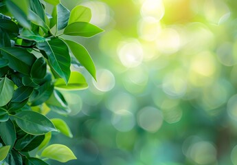 Sticker - Green Leaves with Blurred Background - Nature Abstract Banner