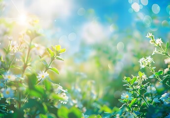 Wall Mural - spring bokeh background with white flowers