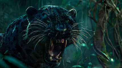 Wall Mural - Black Panther scary and wild