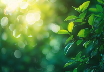 Poster - Bokeh Background with Green Leaves and Sunlight