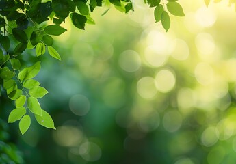 Wall Mural - green nature background with bokeh and sunlight