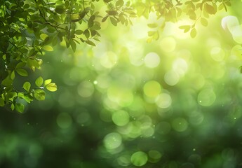 Wall Mural - green bokeh background with sunlight and leaves
