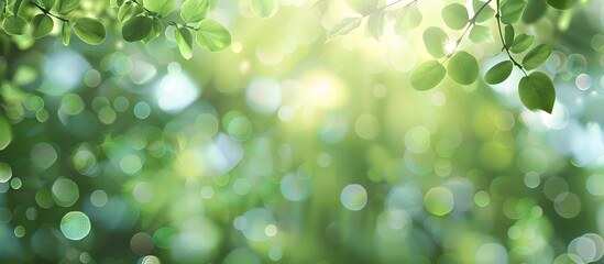 Wall Mural - Abstract Green Bokeh Background with Leaves