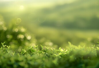 Wall Mural - green nature bokeh background with sun rays