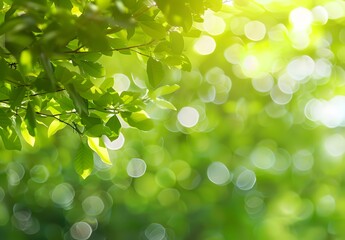 Wall Mural - green bokeh background with sunlit leaves