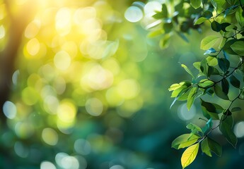 Poster - Green Bokeh Background with Sunlit Leaves