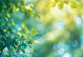 Wall Mural - blurred green spring nature background with bokeh