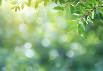 Wall Mural - green spring leaves bokeh background
