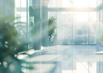 Poster - Blurred Office Interior Background with Glass Windows and White Light