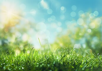 Sticker - Blurred Spring Background With Green Grass